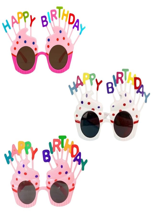 وي3 نظارات زينة لحفلات أعياد الميلاد للأطفال والكبار، مصنوعة من البلاستيك الملون بتصميم كب كيك ممتع ومناسب لالتقاط الصور (عبوة من 3 قطع؛ وردي، أبيض، وردي فاتح). - Image 1